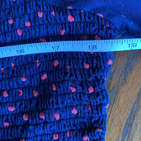 BODEN Lena Dress sz 12 Navy & Red Polka Dot Smocked Bodice Long Sleeve Knit - Picture 4 of 7